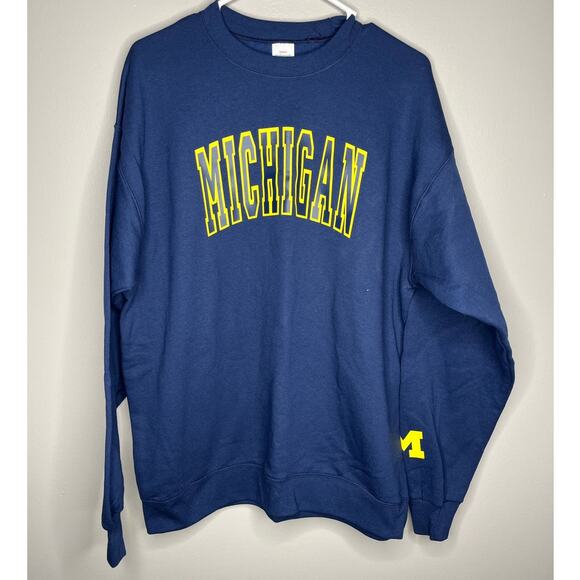 Hanes Michigan Navy Blue and Maize Football Go Blue Oversized Crewneck Size L - Picture 1 of 5